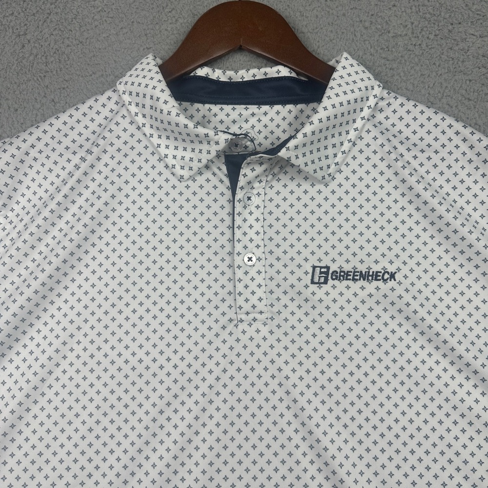 Swannies Golf Polo Mens 2XL White Geometric Performance‎ Greenheck Embroidered